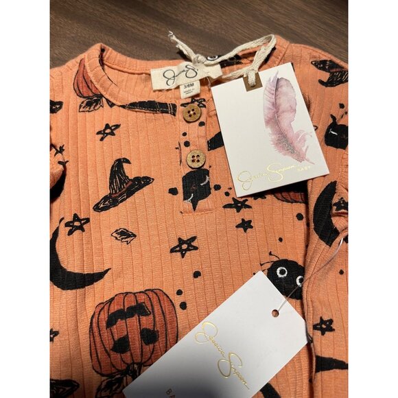 Jessica Simpson Baby Halloween Outfit Set 3/6M Pumpkin Print Top & Pants Orange - Picture 8 of 13